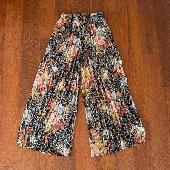 Vintage Velvet Floral Wide Leg Pants Elastic Waist size M - Picture 2 of 3